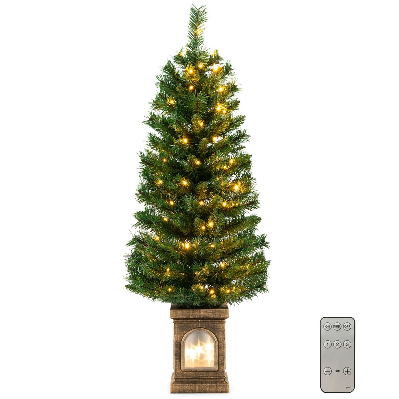 4 Ft Pre-Lit Potted Christmas Tree Artificial Entrance Tree W/ Led Lights And 160 Branch Tips